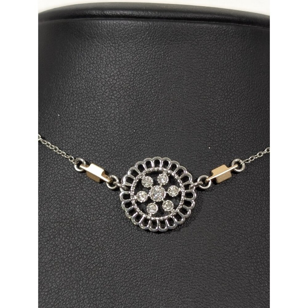 Express Two Tone Rhinestone Medallion‎ Dainty Choker Necklace 15" Boho Chic